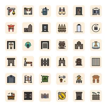 Gate featuring 36 256x256 Vector Icons in LineFilled Design Stock Illustration