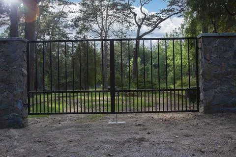Gate to the forest, closed forest area Stock Photos