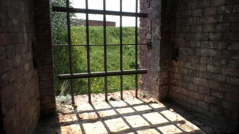 A gate in front of a brick building. Bobruisk Ruins Stock Footage 130138637