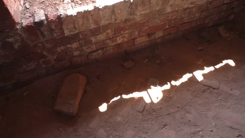 A gate in front of a brick building. Bobruisk Ruins Stock Footage 130138939