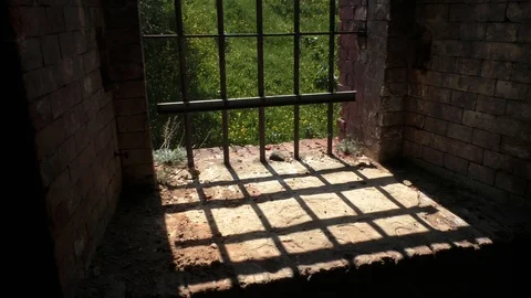 A gate in front of a brick building. Bobruisk Ruins Stock Footage 130138999