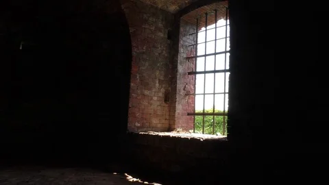 A gate in front of a brick building. Bobruisk Ruins Stock Footage 130139269