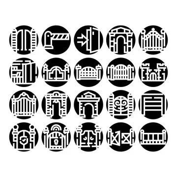 Gate glyph icon set illustrating entrance barrier concepts Stock Illustration