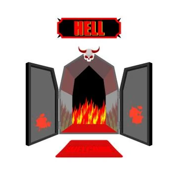 Gate to hell. Entrance to hellish Inferno. Access to Satan. Flames for combus Stock Illustration