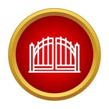 Gate icon in red circle with golden border Stock Illustration