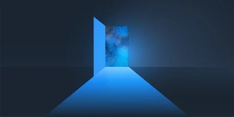 Gate to Infinity - Let's Go to Space - Dark Room, Light Coming In Through a.. Stock Illustration