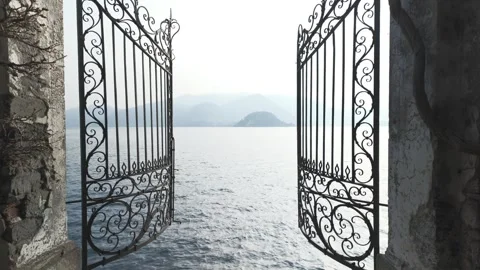 Gate to Lake Como, also known as Heaven's Gate in the gardens of Villa Stock Footage 313707122