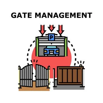 Gate management system controlling vehicle parking access Illustrazione stock
