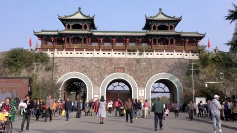 Gate of the Nanjing Ancient City Wall and Xuanwu Lake Stock Footage