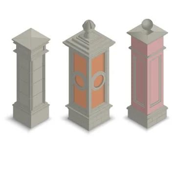 Gate pillars isometric Stock Illustration