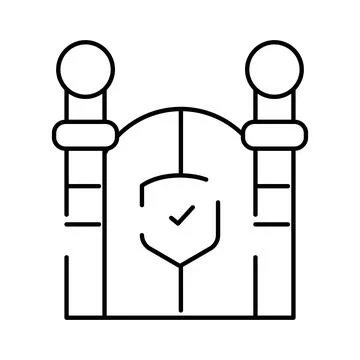 Gate with security shield icon securing access Stock Illustration