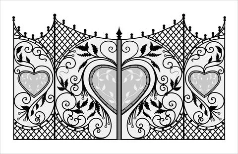 Gate sketch, forged metal elements. Artistic forging.vector illustration Illustrazione stock