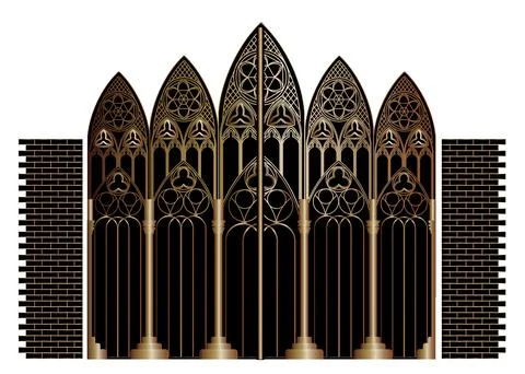 Gate sketch, forged metal elements, artistic forging.Gate in the Gothic style Stock Illustration