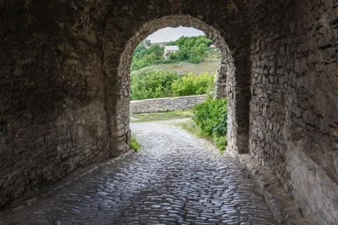 Gate in Stephen Bathory Tower, old city walls in Kamianets Podilskyi, Ukraine Stock Photos