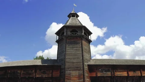 Gate, Tower And Wall Of An Old Wooden Fortress In Baturyn, Ukraine Stock Footage 227375875