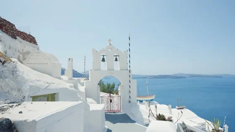 Gate with two bells in Santorini, Greece Stock Footage 220231114