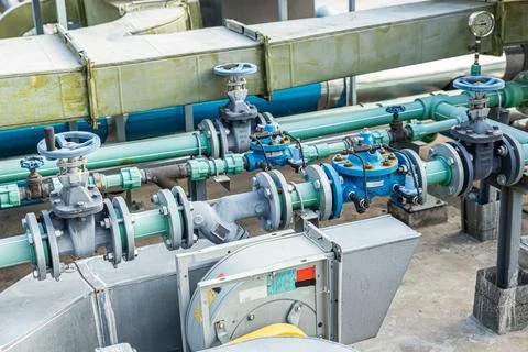 Gate valve, Y strainer rust filters, Automatic Control Valves (ACV) Water p.. 스톡 사진