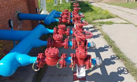 Gate valves with half-nuts for connecting fire hoses Stock Photos