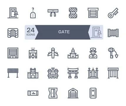 Gate Vector Icon Library with 24 Bold Line 256x256 Display Perfect Designs Stock Illustration