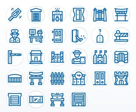 Gate Vector Icon Library with 28 Bold Line Retina Ready PIXEL Perfect Designs Illustrazione stock