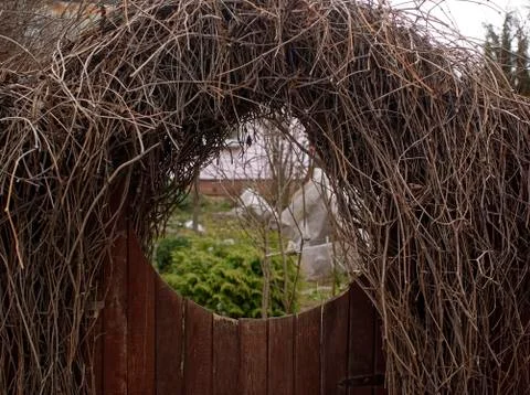 Gate with a window in the fence Stock Photos
