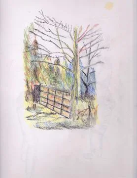 Gate in woods Stock Illustration