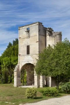 The gatehouse of the commandery of Moisy-le-Temple in Montigny-l'Allier Stock Photos