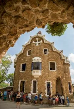 Gatehouse, Parc Guell Stock-Fotos
