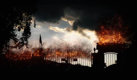 Gates to hell with fire - digital manipulation Stock Photos