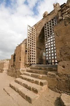 Gates to old crusaders castle of 13th century into the sea in Saida, Lebanon Stock Photos