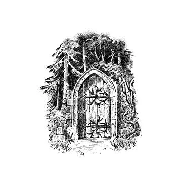 Gates or doors or portal. Template for wine or alcohol label. Old Vintage Stock Illustration