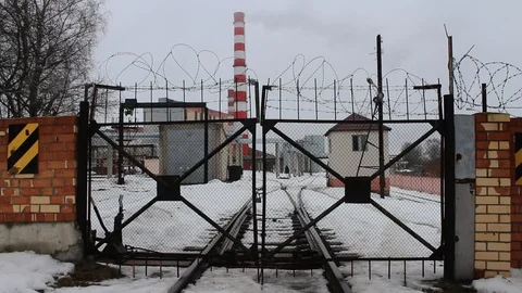 Gates to the thermal power station Stock Footage 103372432