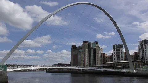 Gateshead Millenium bridge Baltic Centre moving clouds 160817 Stock Footage 79994070