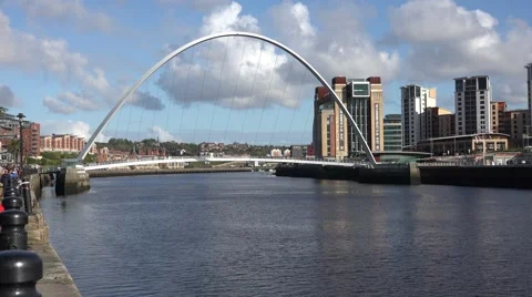 Gateshead Millennium Bridge in day time, Newcastle, United Kingdom Stock Footage 68944619