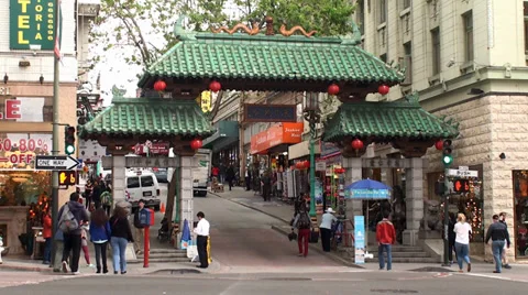 Gateway Arch (Dragon Gate) of the San Francisco Chinatown. California, USA. Stock Footage