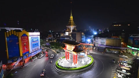 The Gateway Arch (Odeon Circle) and Golden Buddha Temple, Landmark of Chinatown  Video stock 99951793