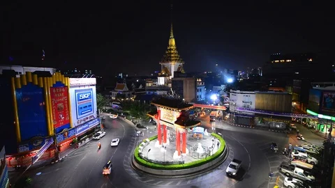 The Gateway Arch (Odeon Circle) and Golden Buddha Temple, Landmark of Chinatown  Stock Footage 99951795