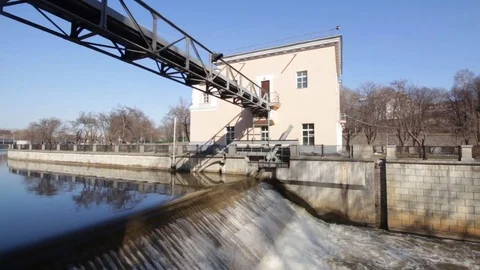 The gateway on the city river in early spring Stock Footage 73487567