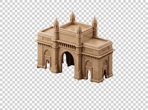 Gateway of India miniature monument model icon in isometric view with beige.. Ilustração Stock