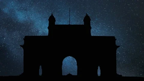 The Gateway of India by Night: Time Lapse with Stars and Milky Way in Background Stock Footage 152935586