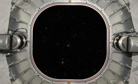 Gateway or window view from spaceship. Stock Photos