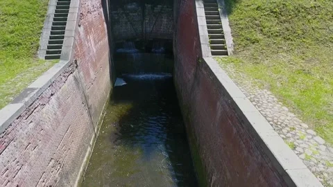 Gateways sluice, locks, on the Augustow Canal, drone view. Belarus Stock Footage 139213743