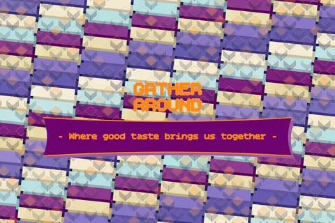 GATHER AROUND lettering design with drop shadow text, geometric cube lattice tex Ilustração Stock