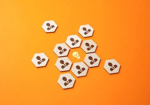 Gather a team around the implementation of an idea and paradigm. Business m.. Stock Photos