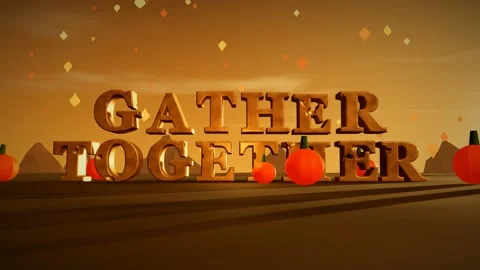Gather Together Burnished Copper 3D Letters with Pumpkins and Falling Maple Stock Footage 343022476