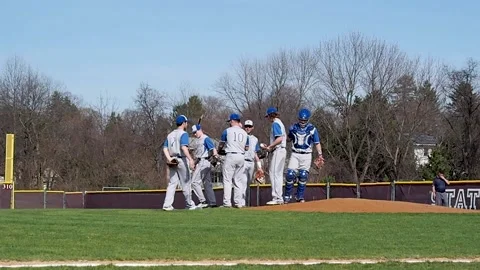 Gathering at the baseball pitching mound Stock Footage 152795706