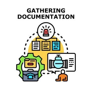 Gathering documentation process for business analysis Stock Illustration