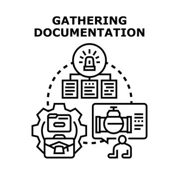 Gathering documentation process for business analysis Stock Illustration