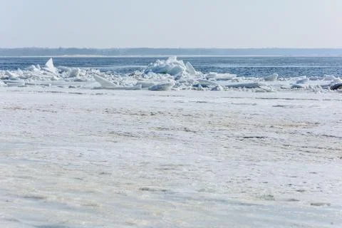 The gathering of ice from the river in early spring Stock Photos