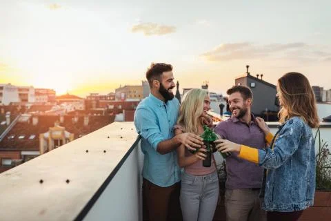 Gathering at the top of building Stock Photos